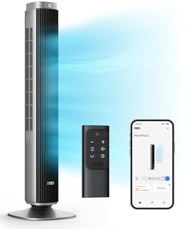 DREO Tower Fan for Bedroom, Standing Oscillating Fan with 40ft Far Airflow, 20dB Quiet, 12 Speeds, 28ft/s Velocity, Smart Control, DC Motor, 42 inch, 90° Oscillation, 4 Modes, 12H Timer, Pilot Pro S