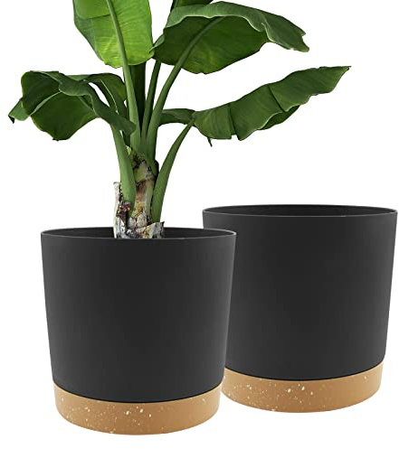 QCQHDU 30.5cm Plant Pot, 2 Pack Planters for Indoor Plants with Drainage Holes & Saucer, Outdoor Flower Pots Home Garden Modern Decor (Dark Grey, 30.5cm)