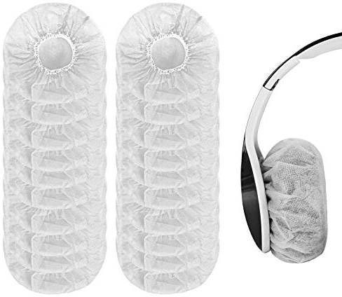 Yizhet Fundas para Almohadillas Auriculares Desechables 100 Piezas Cubierta de Auriculares para 7 a 8,5cm Auriculares No Tejidas Cubierta Sanitarios Elásticas Fundas de Cascos Almohadillas (Blanco)