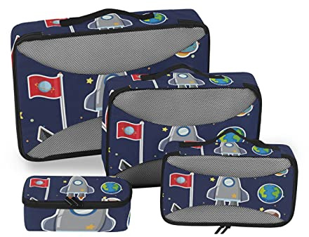 Niños Geniales Galaxy Dark Bule Organizadores de Viaje Cubos de Embalaje 4 Tamaños Set para Maletas Packing Cubes Bolsa de Almacenamiento para Equipaje Viaje
