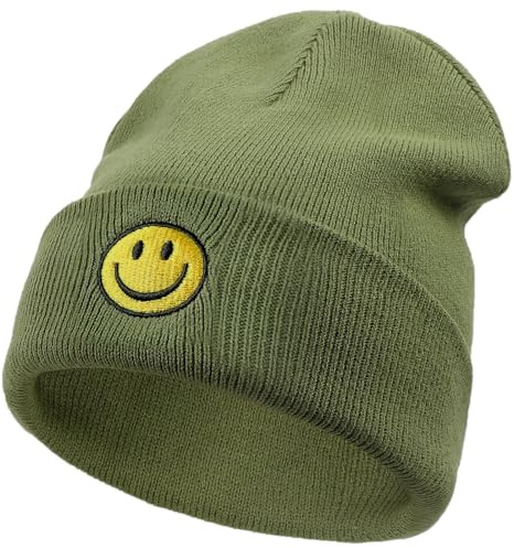 SONMONY Smile Face Beanie Hüte für Damen Herren Winter Strickmützen Weiche Bündchen Warm Lächeln Dehnbare Beanies Hut, Grün, Einheitsgröße