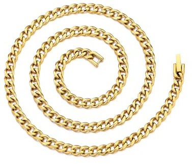 Philip Jones Män 6 mm guldpläterat rostfritt stål pansarkedja halsband 45 cm 50 cm 55 cm 61 cm, 22 Inch, Rostfritt stål, Ingen ädelsten