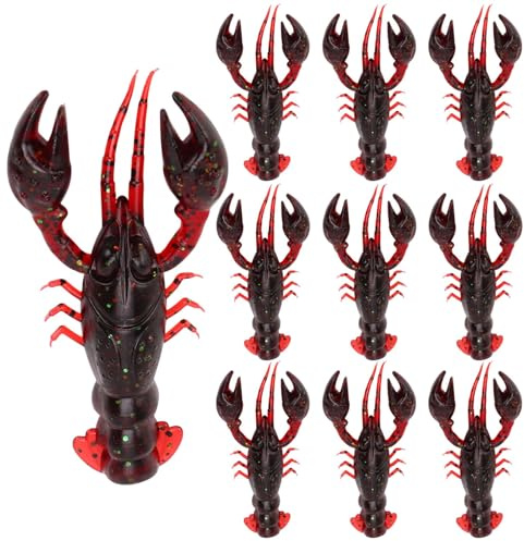 10Pcs Leurres de Pêche à l'achigan Plastique Souple, 5,5 cm/2,2 po Leurres de Pêche Appâts Souples Eau Douce Eau Salée Écrevisses Homard Leurre Artificiel Appâts de Leurre Souple (Rouge)
