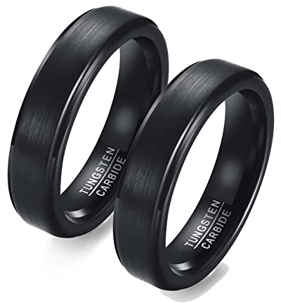 Verlobungsringe für Sie und Ihn Schwarz, Ringe für Paare mit Gravur Wolframcarbid 5mm Gebürstet für Paar Valentinstag