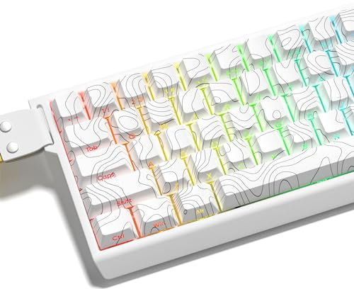 Dagaladoo PBT-Tastenkappen - Weiße Topografische Glänzende Tastenkappen, Seitlich Bedruckt, Kirschprofil für 100%, 75%, 65%, 60% Tastaturen