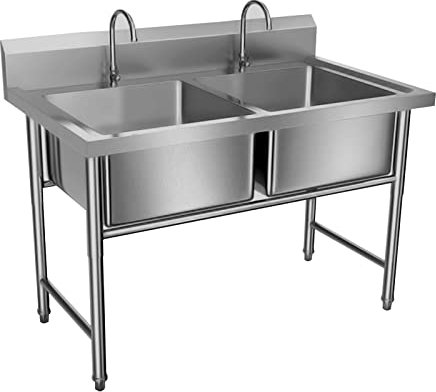 LBONG Lavello a Vasca doppia in Acciaio Inox Lavamani Professionale con Rubinetto e Alzatina Lavandino della Cucina Professionali (100x50x80cm/39.3”x19.6”x31.4”)