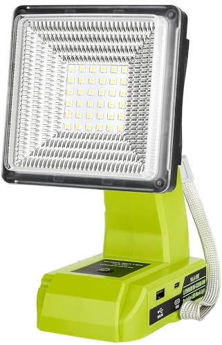 Adisipsoarin Luce da lavoro a LED senza fili per batteria Ryobi da 18 V, proiettore a LED da 25 W con porte USB-A e USB-C 2.1 A di ricarica rapida per cantiere, riparazioni auto, campeggio, emergenza