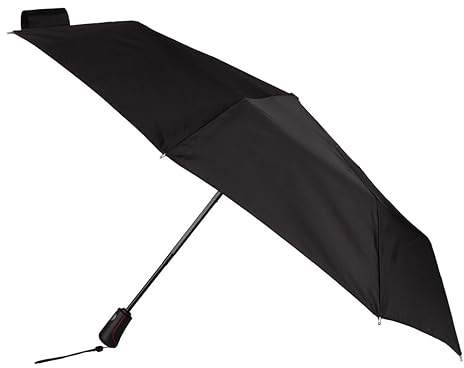 totes® XTRA-STRONG® Auto Open/Close Umbrella, Windproof Folding Umbrella with Recycled Handle and Fabric, Large Canopy, PFC Free, Durable Travel Umbrella, Plain Black