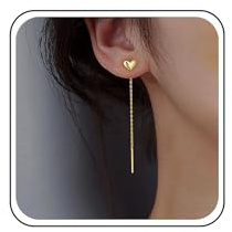 TseenYi Vintage Herz Einfädler Ohrring Gold Herz Baumeln Ohrringe Lange Bar Kette Einfädler Ohrring Lange Kette Quaste Tropfen Ohrring Schmuck Für Frauen Und Mädchen Geschenke