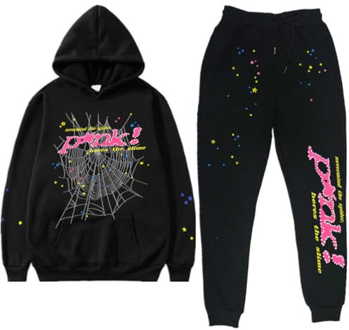 Silver Basic SP5 Damen Winter Plüsch Sportbekleidung Set Y2K Hip Hop Spider Kapuzenpullover+Sporthose-HSHWFP-M1