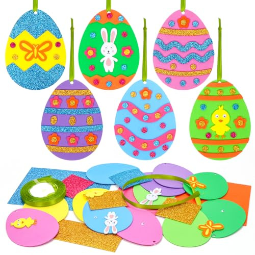 Wishstar 12 Stück Ostereier Bastelset für Kinder，Ostereier Anhänger Deko Bastelset,Ostern Dekoration Kreative Kunsthandwerk zum Basteln mit Mix & Match Moosgummi Teilen,Ostereier Anhänger zum Basteln