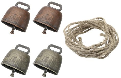 PATIKIL 1,4 x 2,4 x 1,4 Zoll Mini Kuhglocken, 1 Stück Eisen Vintage Metall Festliche Glocke, Kuhglocken Großhandel, Rot Bronze 2 Stück & Grün Bronze 2 Stück & Seil 2 Meter