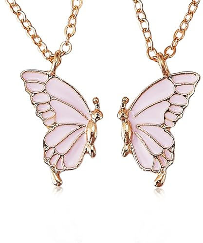 LEGENTLISUR Collier d'amitié pour 2 Best Friend Pendentif Separable Detachable Papillon Acier Inoxydable Bijoux Pour Femmes Filles Couple(Rose)