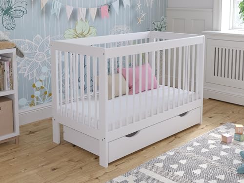 Love For Sleep Babybett Beistellbett 120x60cm mit Sicherheitsbarriere Umwandelbar Weiß Luca Kinderbett Baby Bett Holz - Kinderbett Babybett, Mitwachsend Gitterbett Baby Bed