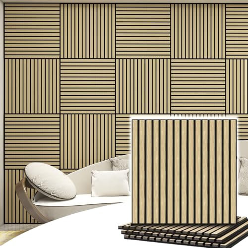 4 Pcs Acoustic Wood Slat Wall Panels, 3D Fluted Sound Absorbing Panel,23.6x23.6 Each,Soundproof Wooden Wall Panel for Interior Wall Decor, Ceiling Living Room Bedroom Office (Oak)