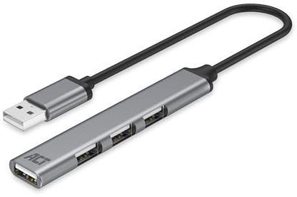 ACT USB Hub 2.0, 4 Ports, Aluminum, 18cm - AC6225 | für Server, Netzwerk-Switches