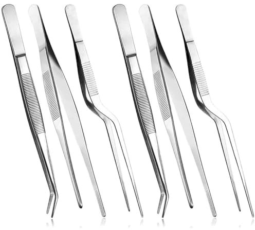 6 Pack Kitchen Tweezers, Stainless Steel Tweezers, Cooking Tweezers, Grill Tweezers, for Cooking, Decorating Food, Baking, 16cm