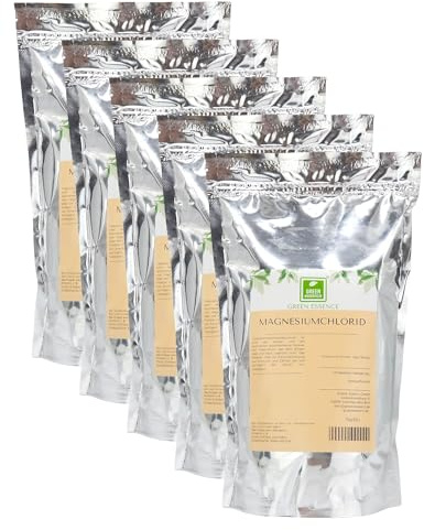 Magnesiumchlorid Flocken 5kg Badesalz Magnesiumflocken von Green Essence | Magnesium Chlorid, Für Fußbad und Entspannungsbad, Magnesiumquelle Fussbad & Badesalz, Badezusatz Magnesiumflocken 5x 1kg