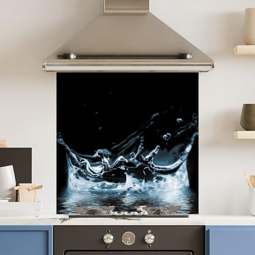 Toughened 6mm Glass Kitchen Splashback 60 x 60cm Water Splash 2 - Polished Edge Heat Resistant Back Splash for Cookers Hob