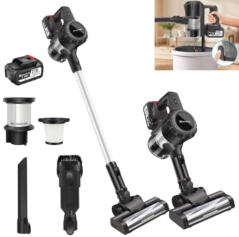 Aspirateur autonome à deux vitesses et LED, aspirateur sans fil avec batterie et support mural, aspirateur à main rechargeable pour sols en bois dur, tapis, canapés et poils d'animaux