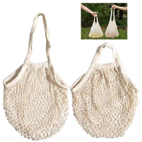 HAYGEM 2 Piezas Bolsa Malla Tejida de Algodón Puro, la Bolsas Compra de Algodón Grueso es Resistente y Transpirable, Bolsa Red Playa Reutilizables, Uso para Frutas y Verduras, Ropa