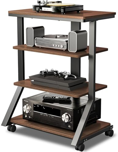 5Rcom Rack e supporti HiFi Audio Rack Armadio AV Mensola Movimento Stand 4 Ripiani in legno per Giradischi Lettore DVD Unità di intrattenimento Multifunzionale Altezza Regolabile Capacità di carico 54
