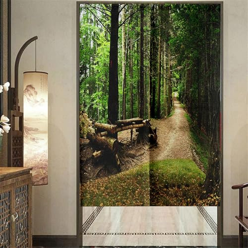 Surwin Wald Türvorhang, Japan Noren Raumteiler Tapisseri Traditioneller Leinen Lang Vorhänge Partition Gardinen Tür Vorhang Tapisseri für Küche Restaurants (90 * 180cm,Baum)