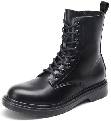 DREAM PAIRS Botas de Combate para Muier Botines de tobillo con cordones y tacón bajo,Size 40.5,Negro-Pu,DWUMAB2539