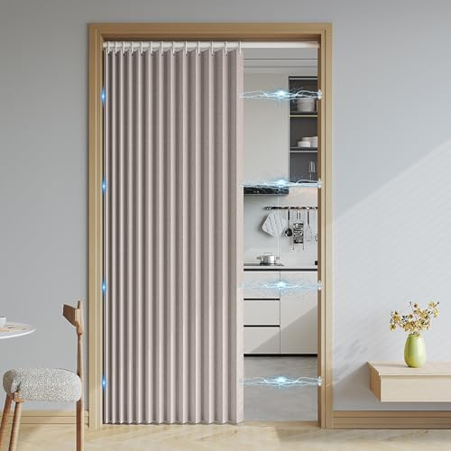 Haoyunll Cortina Cortina Aislante Termica Magnética Plegable, Cortinas Opaca Invisibles para Puertas de Entrada, Sala de Estar, Armarios y Dormitorios, 220 g/m², Caqui, 100x200cm