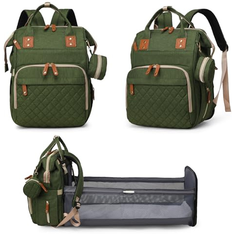 Fexkean Wickeltasche Rucksack Baby Wickelrucksäcke mit Großer Kapazität Tragbare Reisewindeltasche mit faltbarem Kinderbett mit Multifunktions Babytaschen und mobiler Wickelauflage Babybettrucksack
