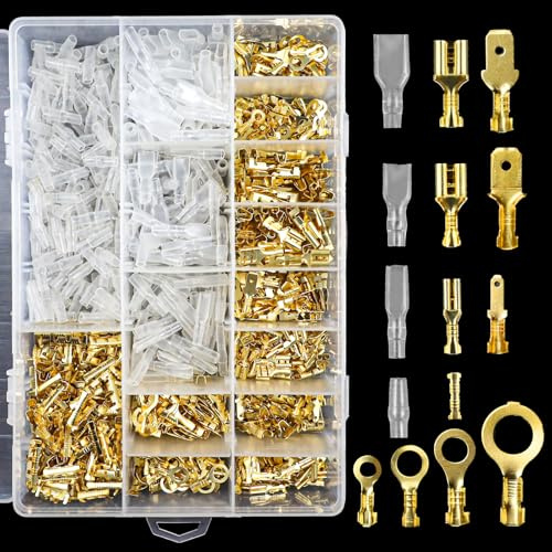 1000 piece cable lugs set, blade receptacles (2.8 mm/4.8 mm/6.3 mm), ring terminals (M3/M4/M5M6), male and female including insulating sleeves, cable lugs set for electrical installation, car, solar