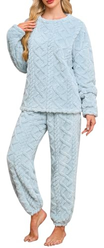 UMIPUBO Pigiama Donna Invernale Set Caldo Pile Pigiami Due Pezzi Morbido Manica Lunga Pantalone Lungo Abbigliamento da Casa Indumenti da Notte Lounge Sleepwear con Due Tasche