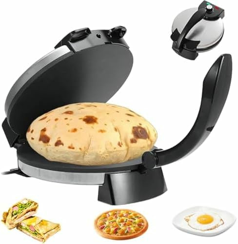 BGVYFXEZ Máquina Eléctrica Roti, Prensa De Tortilla 2000W con Temperatura Ajustable Y Calefacción Doble, Placas Antiadherentes para Hacer Chapati Fácil