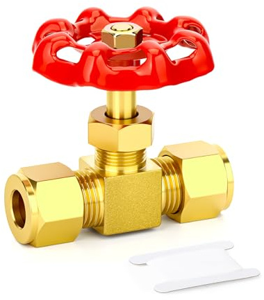 ERGAOBOY Brass 12mm OD x 12mm OD Compression Ball Valve | Includes manual lever handle, double compression ferrule ports, brass valve body, for pipe shutoff control