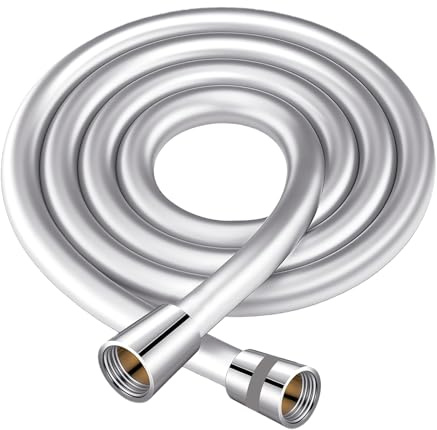 HJYMY Flessibile Doccia 1.2m, Tubo Doccia con Protezione Contro La Torsione, Tubo Flessibile Doccia in PVC, Cavo Soffione Universale, con Raccordi in Ottone, per Tutti I Soffioni, Cromato, Argento