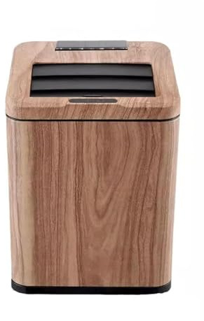 PUZYI Papeleras Papelera inteligente con sensor y diseño retro chino de imitación de madera for cocina, sala de estar y baño. Cubo basura(Original Wood Color,10L)