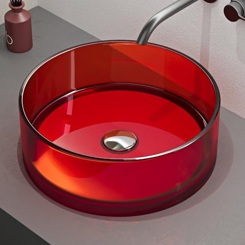 Mai & Mai Lavabo da Appoggio in Resina 40x40x14cm, Lavabo da Bagno Rotondo senza Foro Rubinetto e Troppopieno, Rosso, Coloria01