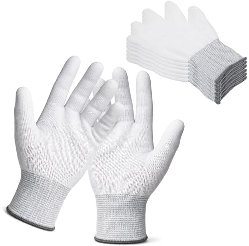Trinkrittey 6 Paar Arbeitshandschuhe Weiß, Nylon Stretchy Vollfinger Arbeitshandschuhe Antistatische Anti-Rutsch Weiße Handschuhe stoffhandschuhe zum Waschen, Autopflege, Haushalt Reinigung Keeper
