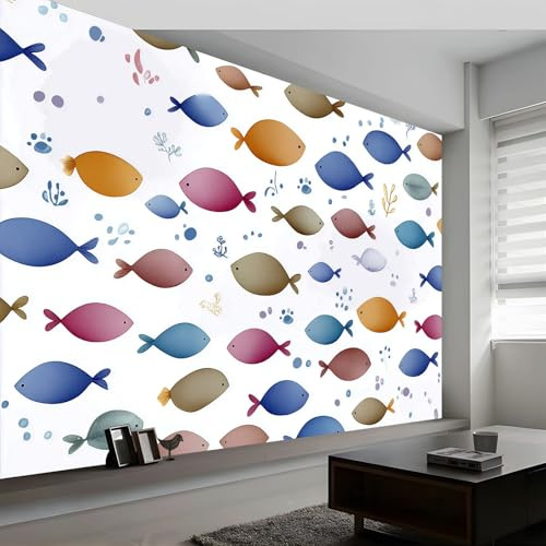 Carta da Parati Fotomurale XXL 250 x 175 cm, Bianco Poster Murale 3D in Tessuto Non Tessuto per Parete TV Corridoio e Soggiorno, Decorazione Interni Impatto Semplicità Oceano Pesciolini Pietre