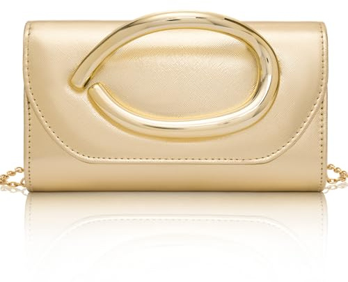 Larcenciel Clutch Bags for Women, Leather Handbag w/Golden Ring Handle & Chain, Shoulder Crossbody Bag for All Occasions, 22x12x5CM