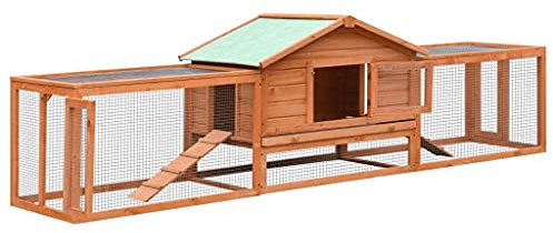 Mhdvray Kaninchenstall XXL 310x70x87 cm, doppelstöckiger Kleintierstall aus massivem Kiefernholz für Kaninchen und Kleintiere, Hasenstall mit Freilaufgehege, Rampe und ausziehbarer Wanne