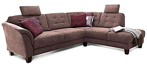 Cavadore Ecksofa Trond mit Federkern / Sofa L-Form im Landhausstil mit Ottomanen rechts und verstellbaren Kopfstützen / 260 x 89 x 214 / Webstoff braun