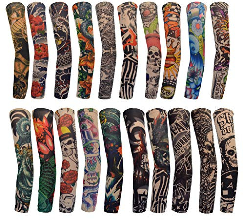 HOVEOX 20PCS Temporary Tattoo Arm Sleeves Arts Fake Temporary Tattoo Arm Sunscreen Sleeves Stockings Slip Accessories Halloween Tattoo