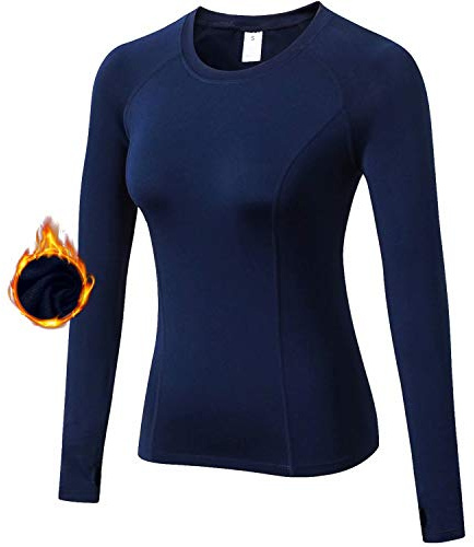 Sillictor Thermal Base Layer Womens Wicking Ski Base Layers with Thumb Hole Long Sleeve Running Top for Sports Gym Hiking Cycling Women Compression Tops High Wicking Breathable Warm 5021 Navy M