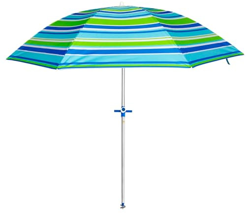 Pincho Ombrellone da spiaggia Ø180 cm Acciaio, tessuto poliestere con protezione UPF 50+, sistema a spiedo, con punta in alluminio e levetta, 8 aste in acciaio da 3 mm, reclinabile, NewPalm, Grande