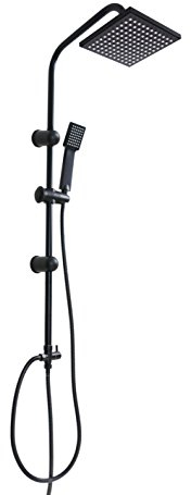 Grafner Regendusche schwarz im Set incl. Kopfbrause, Handbrause, Schlauch, Stange und Anschluss-Set Duschset Duschsystem Duschgarnitur eckig