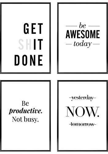 Heimlich® Premium Poster Set mit Bilderrahmen Aluminium Schwarz | 4 x DIN A3 - ca. 30x42 | Stilvolle Poster Collagen mit passenden Motiven als Wandbilder Wohnzimmer » Motivation «