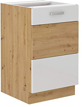 Kuechen-preisbombe Spülenschrank 50 cm Eiche Artisan + Weiß Hochglanz Küchenzeile Küchenblock Küche