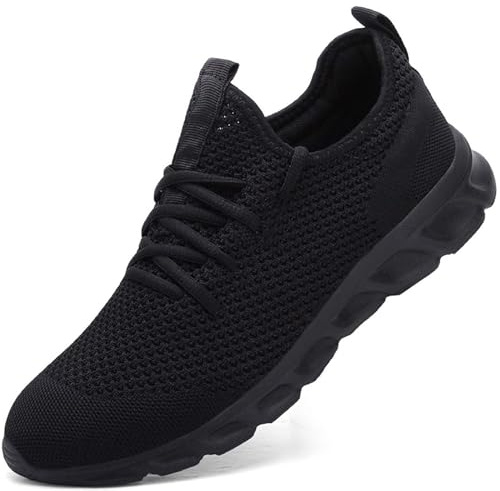 Damyuan Mens Running Walking Tennis Trainers Casual Gym Athletic Fitness Sport Shoes Fashion Sneakers Ligthweight Comfortable Working Outdoor Flat Shoes for Jogging Black Size 11 UK