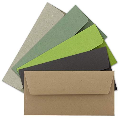 50x Brief-Umschläge Farbenmix-Paket DIN Lang - 110 x 220 mm (11 x 22 cm) - Vintage Kraftpapier Natur-Papier Kuverts - Ideal für Einladungs-Karten